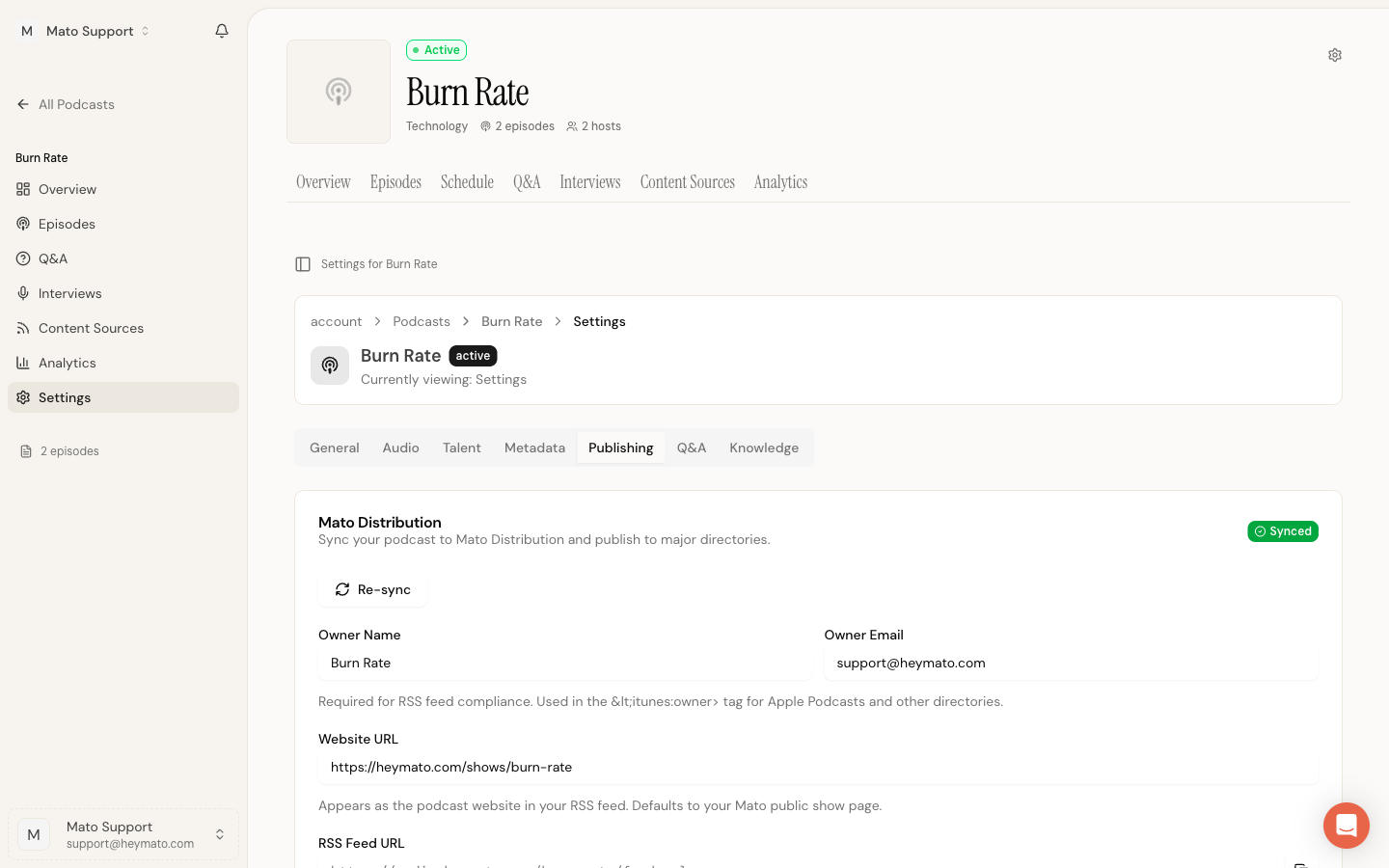 Mato Distribution card on the Publishing tab