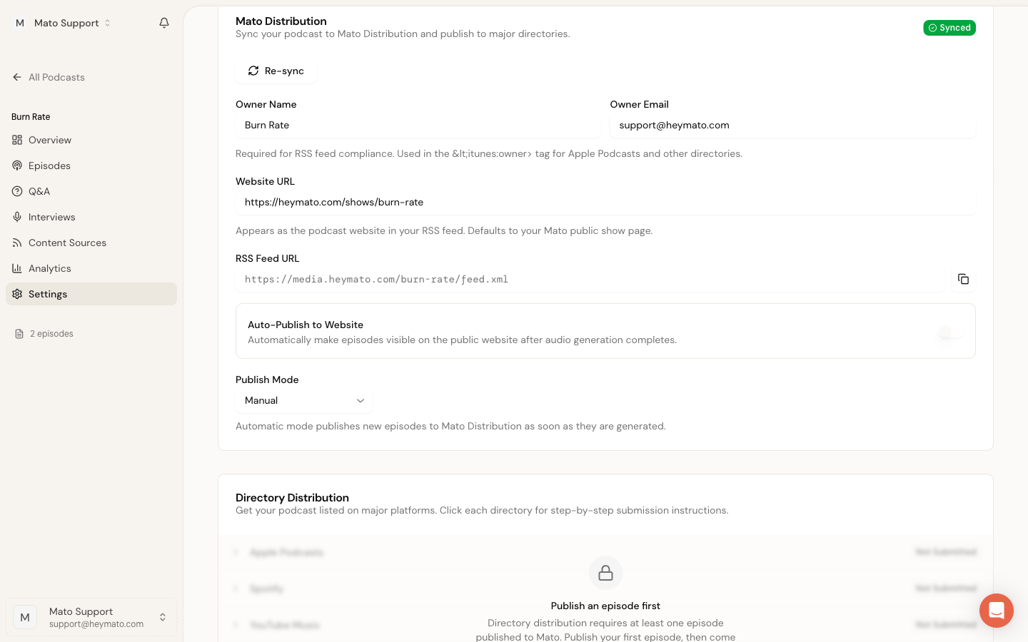 Auto-Publish toggle and Publish Mode selector