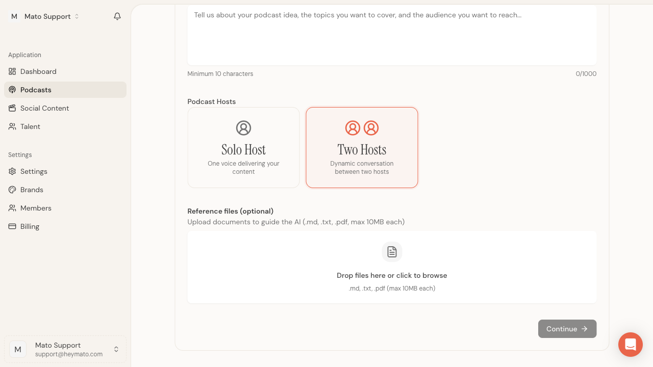 Host selection and reference file upload