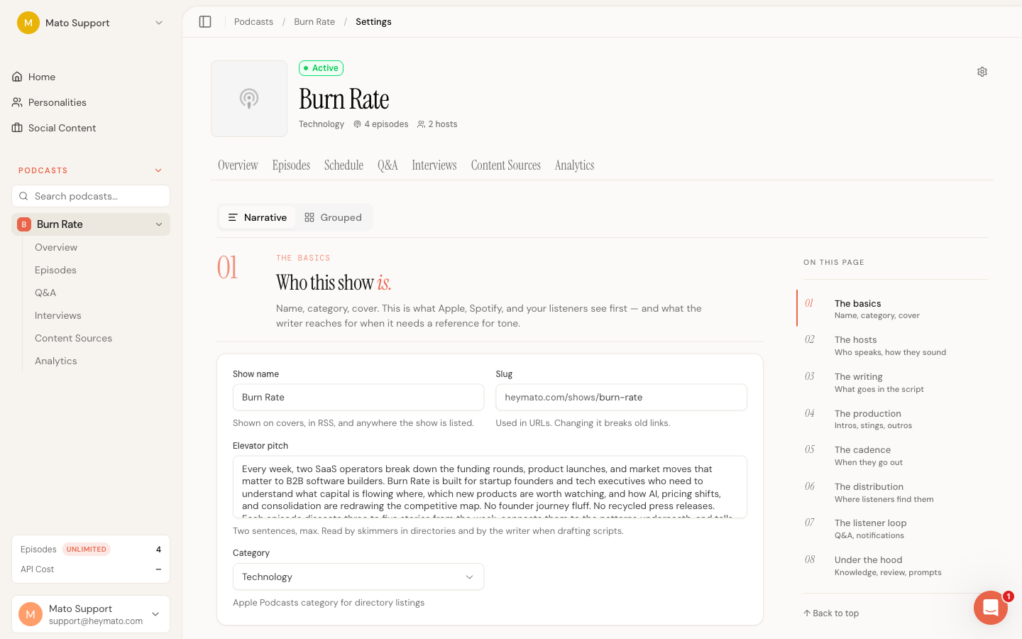 The cadence section in podcast settings