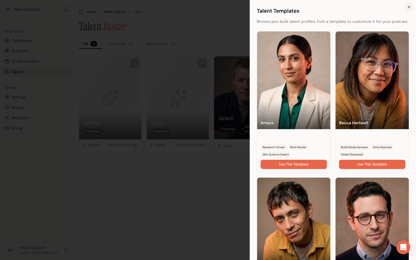 Template browser panel