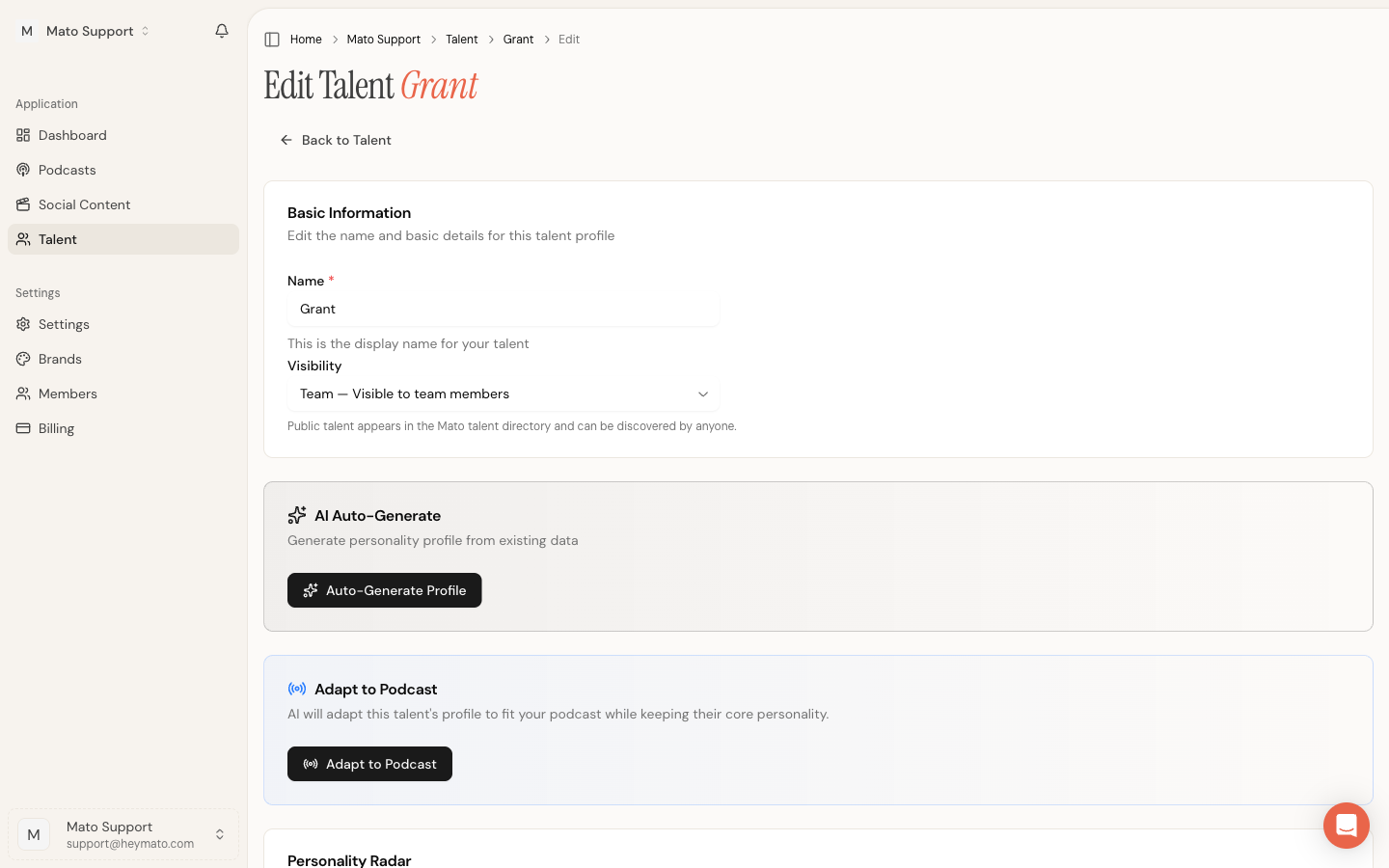 Talent edit form