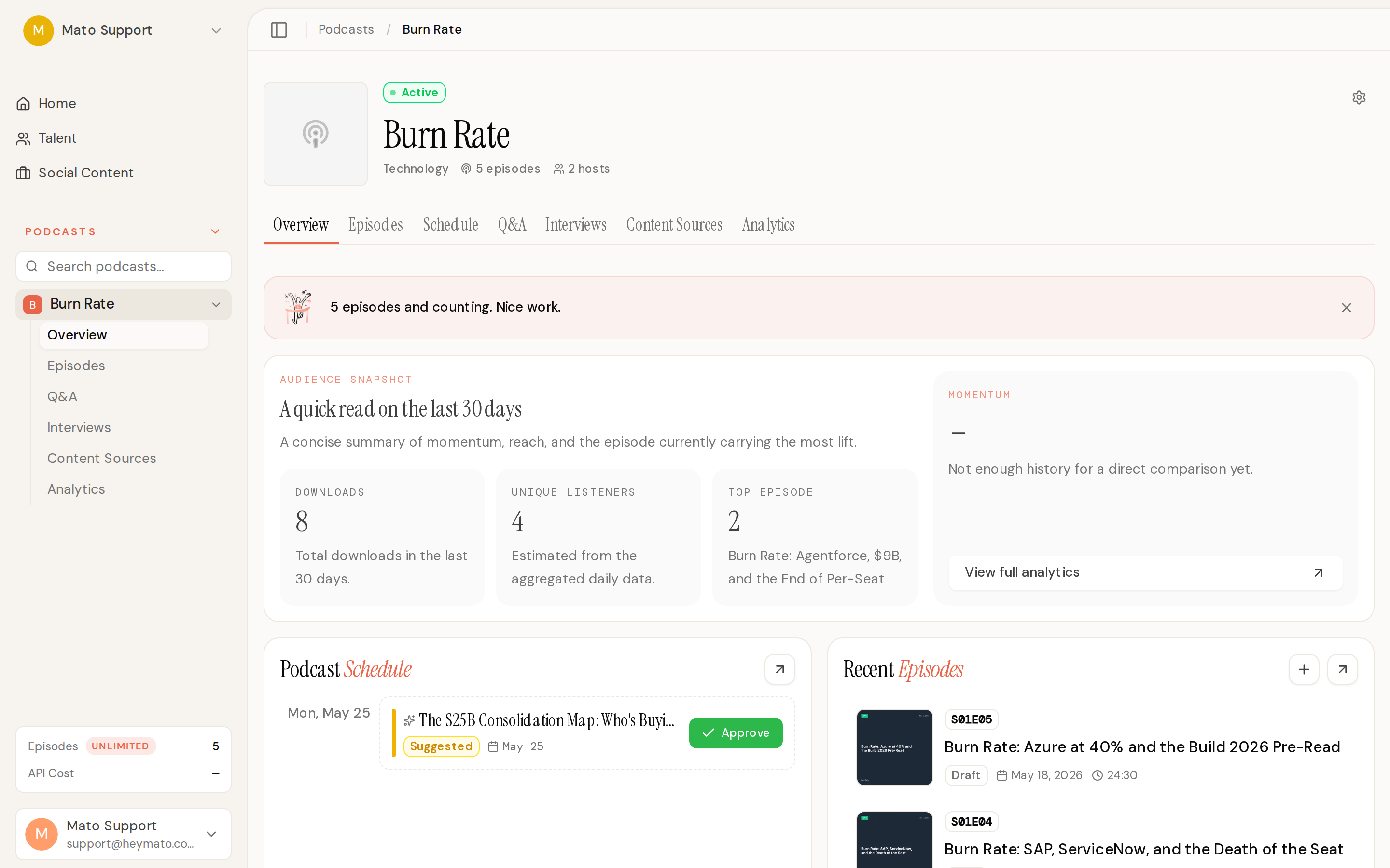 Podcast overview with the redesigned generation flow
